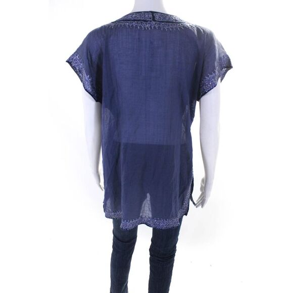Calypso Saint Barth Womens Embroidered Tunic Blouse Blue  Cotton Size Medium - Picture 3 of 10